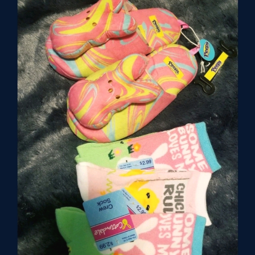 Easter/Spring Peep Bunny Slippers+Socks